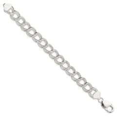 Sterling Silver 11.5mm Solid Double Link Charm Bracelet - 2