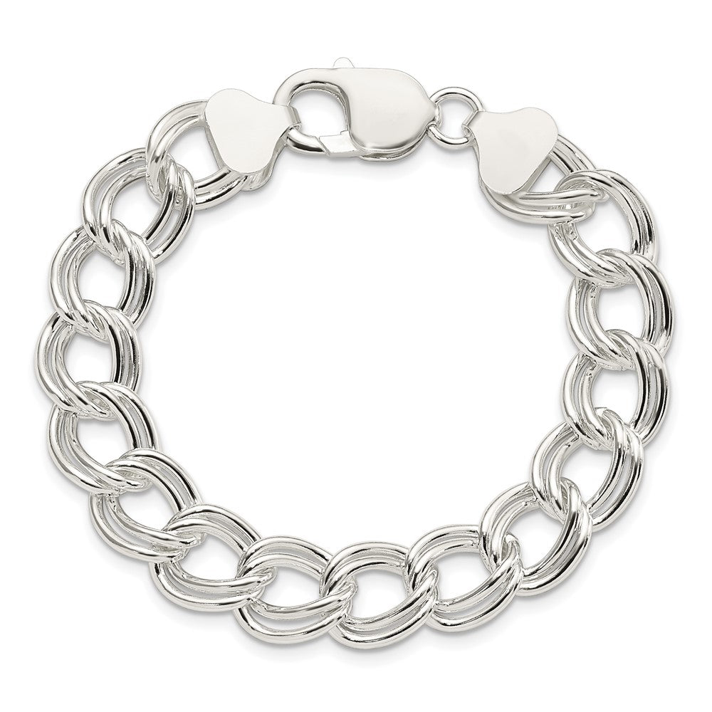 Sterling Silver 11.5mm Solid Double Link Charm Bracelet