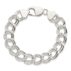 Sterling Silver 11.5mm Solid Double Link Charm Bracelet