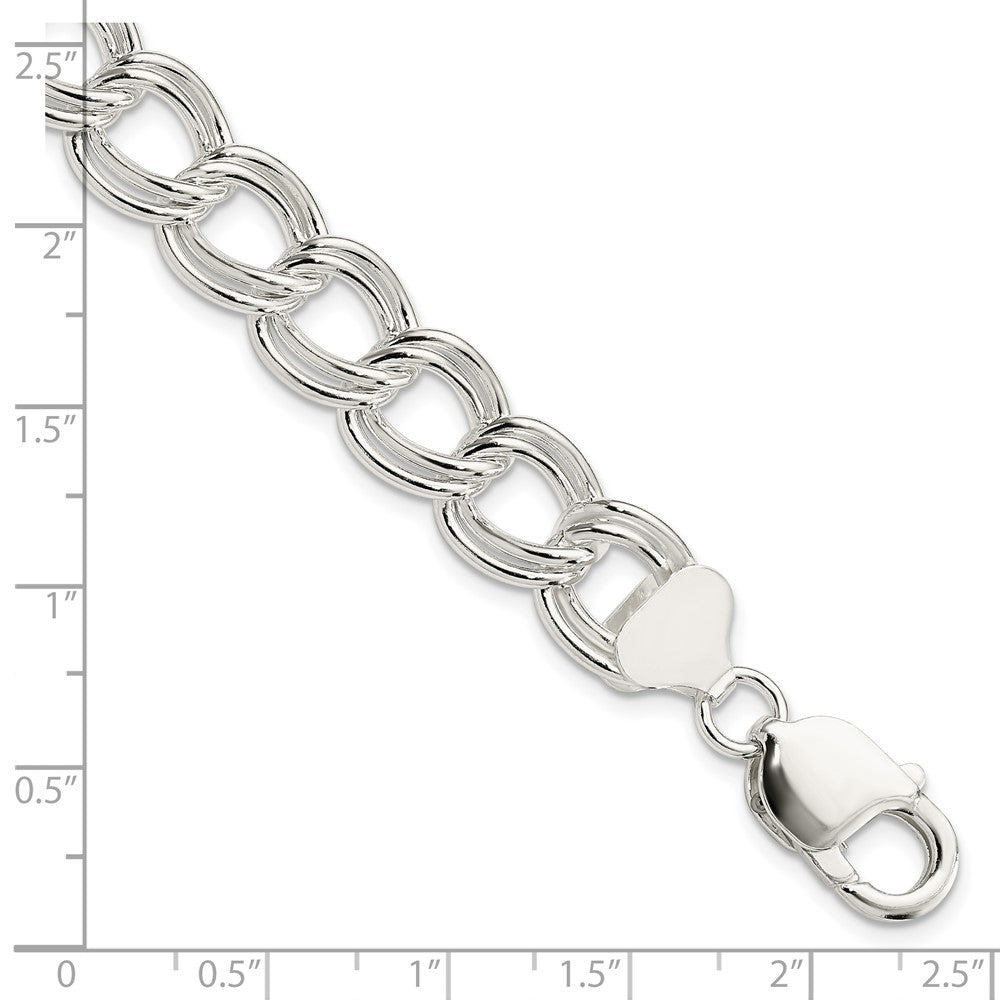 Sterling Silver 11.5mm Solid Double Link Charm Bracelet - 2