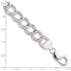 Sterling Silver 11.5mm Solid Double Link Charm Bracelet