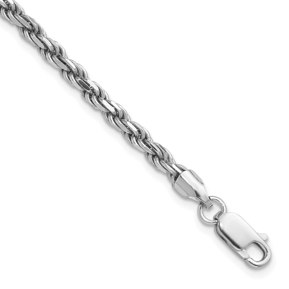 Sterling Silver Rhodium-plated 3.2mm Diamond-cut Rope Chain - 9