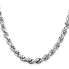 Sterling Silver Rhodium-plated 6.5mm Diamond-cut Rope Chain - 8