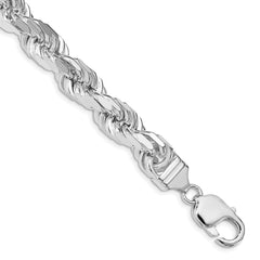 Sterling Silver Rhodium-plated 9.0mm Diamond-cut Rope Chain - 5