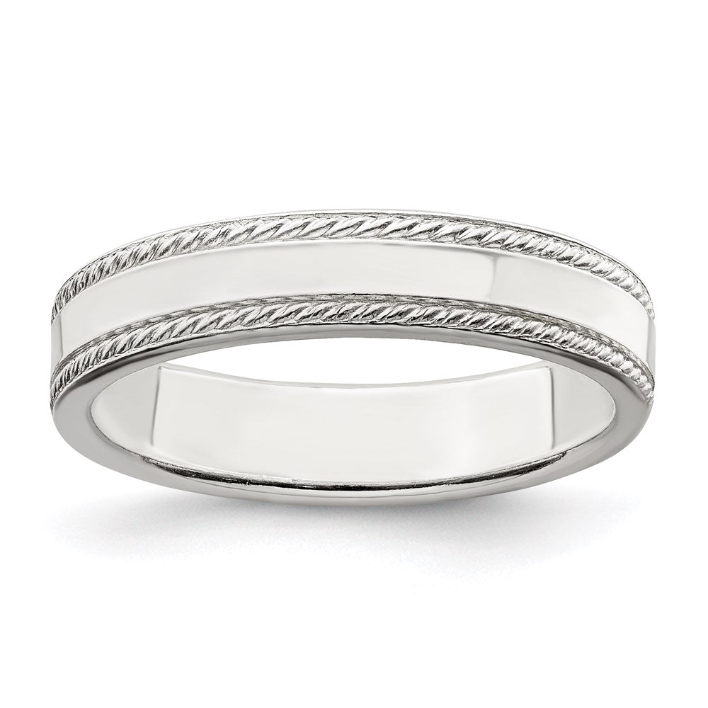 Sterling Silver 4mm Flat with Rope Edge Size 5 Band