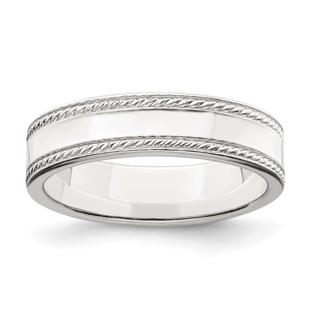Sterling Silver 5mm Flat with Rope Edge Size 4 Band