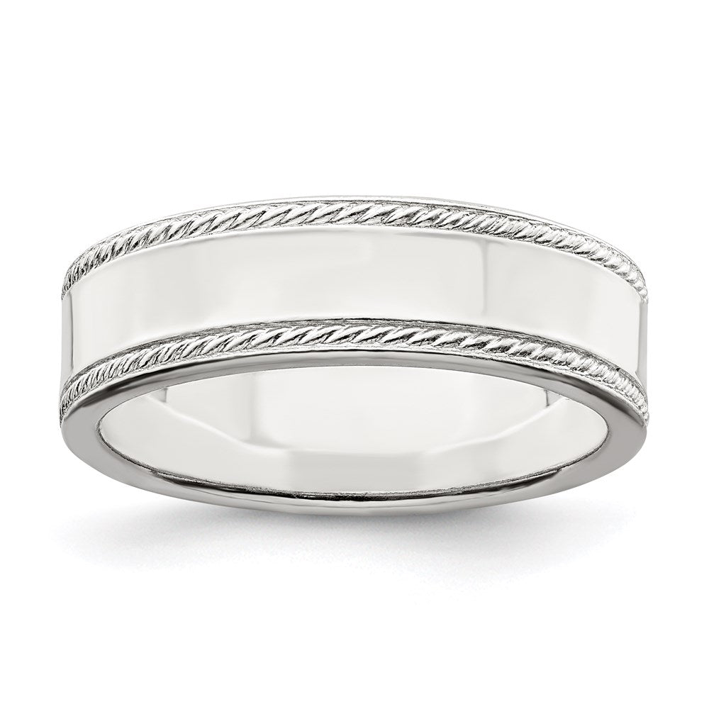 Sterling Silver 6mm Flat with Rope Edge Size 10 Band