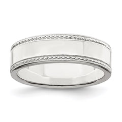 Sterling Silver 6mm Flat with Rope Edge Size 6 Band