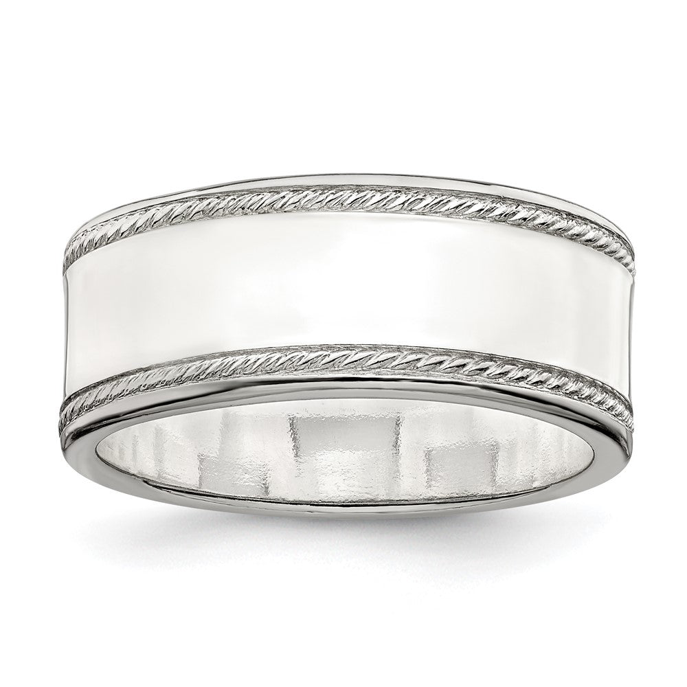 Sterling Silver 8mm Flat with Rope Edge Size 7 Band