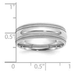 SS Rhodium-plated 7mm Comfort Fit Double Milgrain Size 8.5 Band