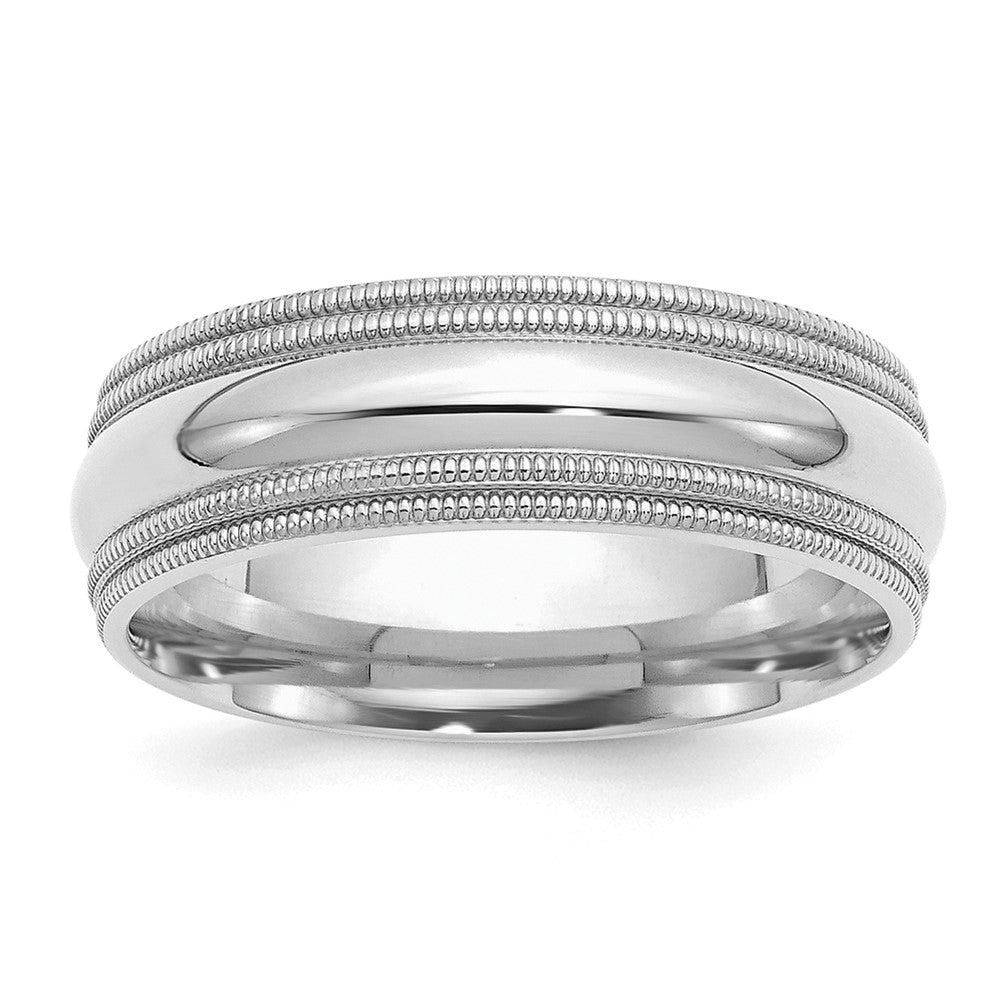 SS Rhodium-plated 7mm Comfort Fit Double Milgrain Size 4.5 Band