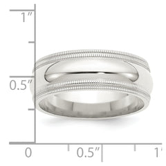 Sterling Silver 8mm Comfort Fit Double Milgrain Size 6.5 Band