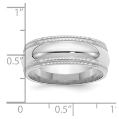 SS Rhodium-plated 8mm Comfort Fit Double Milgrain Size 12.5 Band