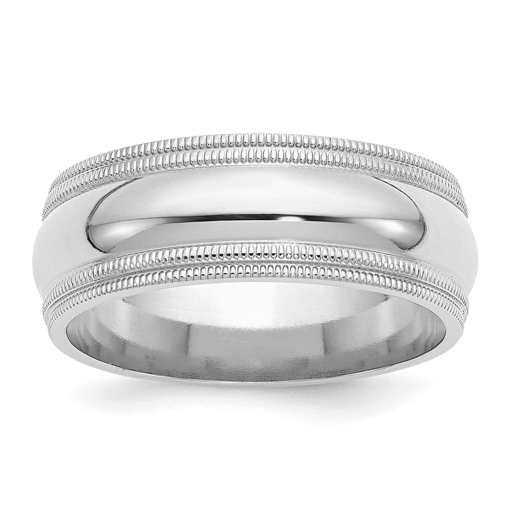 SS Rhodium-plated 8mm Comfort Fit Double Milgrain Size 10.5 Band