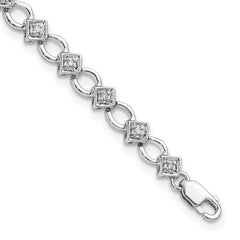 Sterling Silver Rhodium-plated Diam. Bracelet - 15
