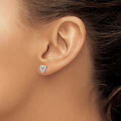 Sterling Silver Rhodium Diamond Heart Post Earrings