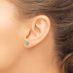 Sterling Silver Rhodium Emerald & Diamond Post Earrings - 3