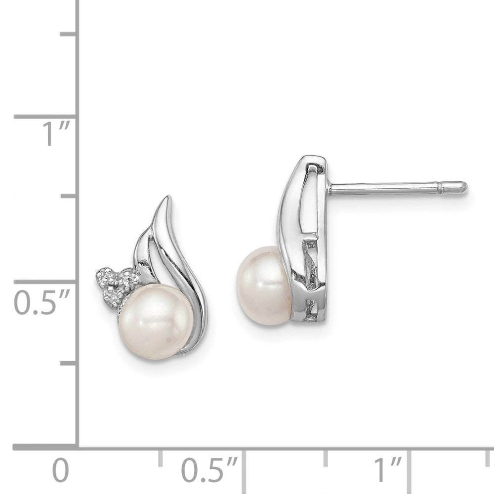 Sterling Silver Rhodium 6mm FW Cultured Pearl & Diamond Post Ear - 2
