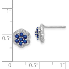 Sterling Silver Rhodium Sapphire & Diamond Post Earrings - 2
