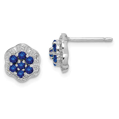 Sterling Silver Rhodium Sapphire & Diamond Post Earrings - 2