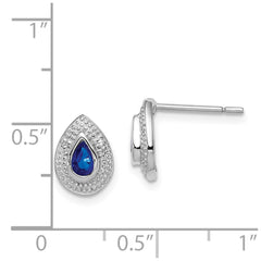 Sterling Silver Rhodium Dark Sapphire & Diamond Post Earrings