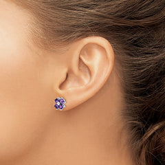 Sterling Silver Rhodium Plated Amethyst Flower Post Earrings