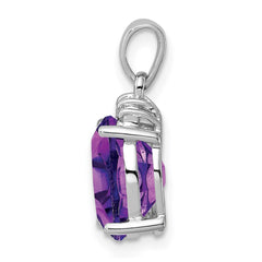 Sterling Silver Rhodium Plated Amethyst and Diamond Pendant - 3