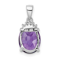 Sterling Silver Rhodium Plated Amethyst and Diamond Pendant - 3