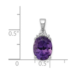 Sterling Silver Rhodium Plated Amethyst and Diamond Pendant - 3