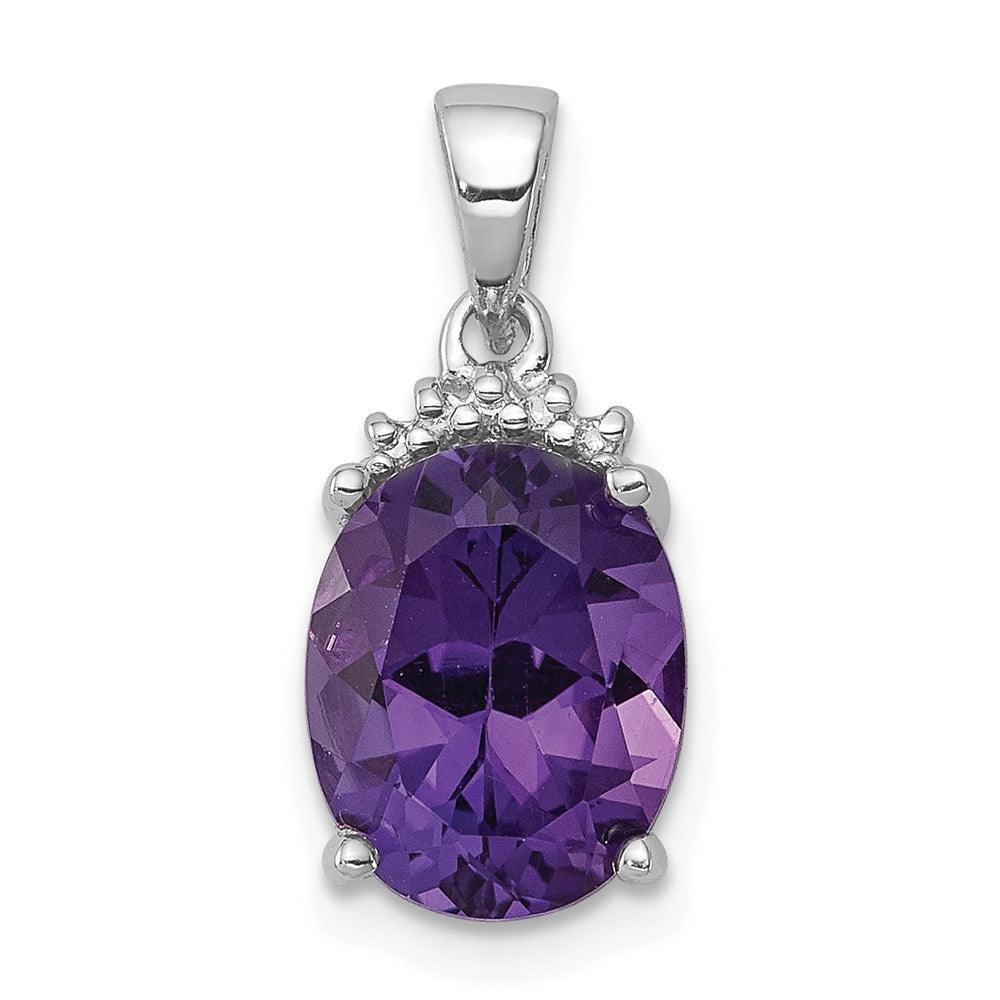Sterling Silver Rhodium Plated Amethyst and Diamond Pendant - 3