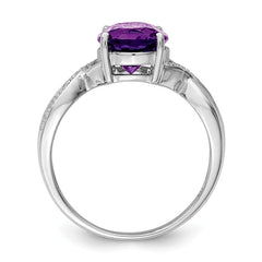 Sterling Silver Rhodium Amethyst & Diamond Ring - 5