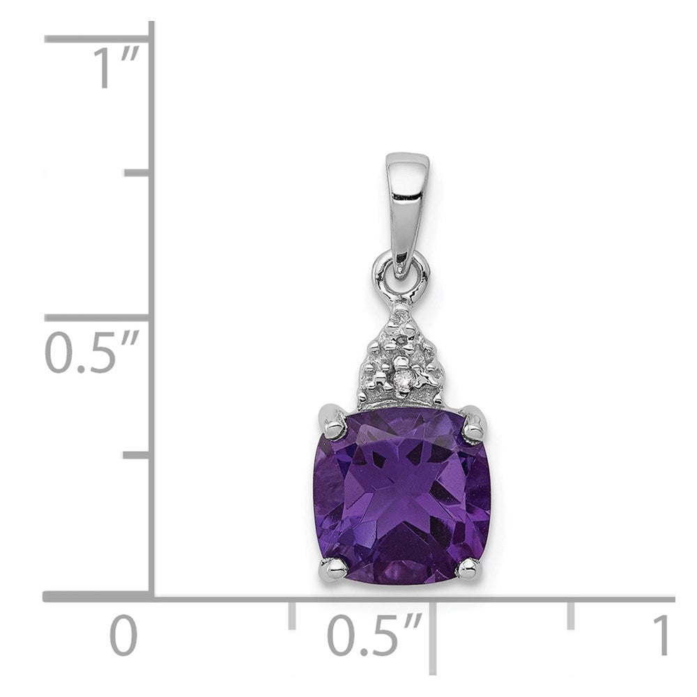 Sterling Silver Rhodium Plated Amethyst and Diamond Pendant - 4