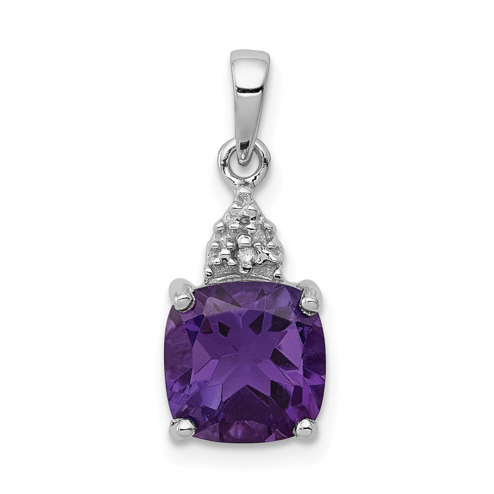 Sterling Silver Rhodium Plated Amethyst and Diamond Pendant - 4