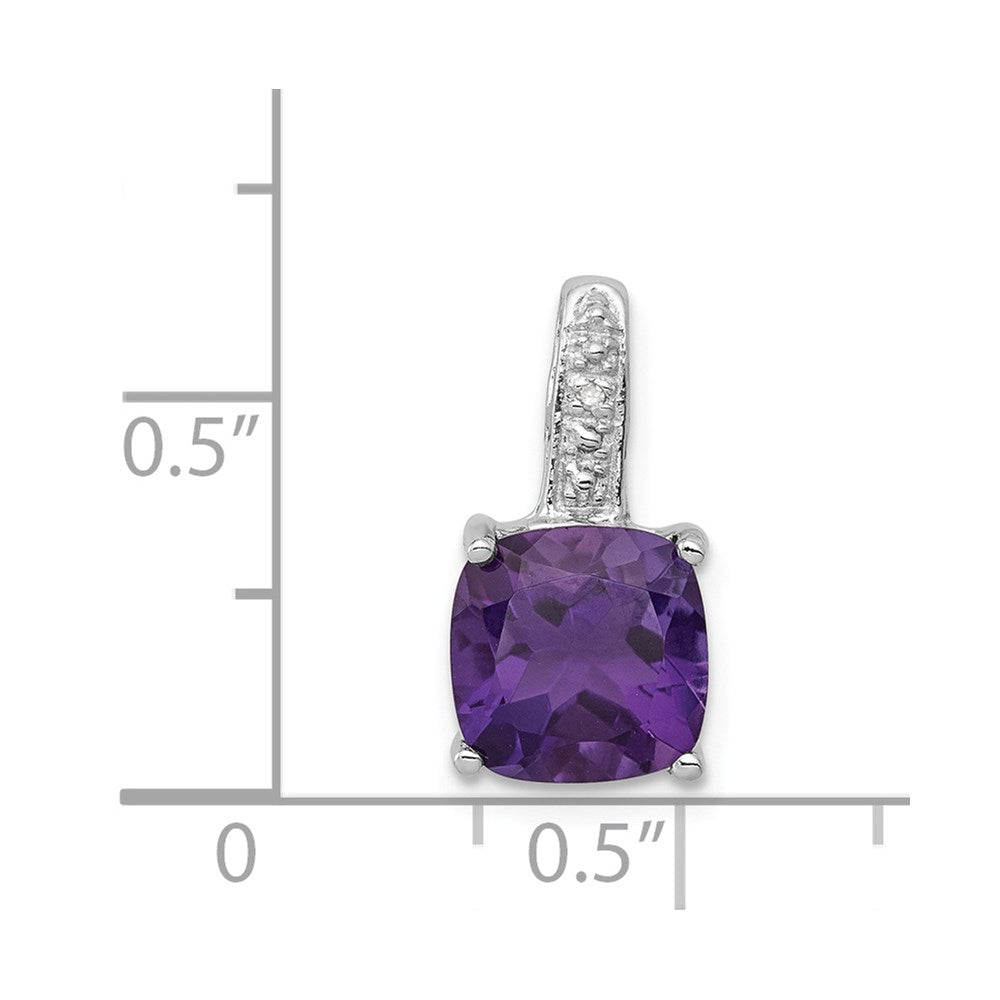 Sterling Silver Rhodium Plated Amethyst and Diamond Pendant - 5