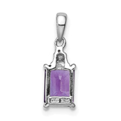 Sterling Silver Rhodium Plated Amethyst and Diamond Pendant - 2
