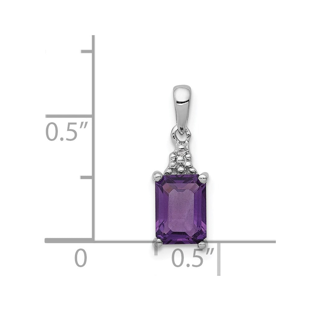 Sterling Silver Rhodium Plated Amethyst and Diamond Pendant - 2
