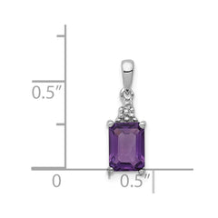 Sterling Silver Rhodium Plated Amethyst and Diamond Pendant - 2