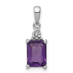 Sterling Silver Rhodium Plated Amethyst and Diamond Pendant - 2