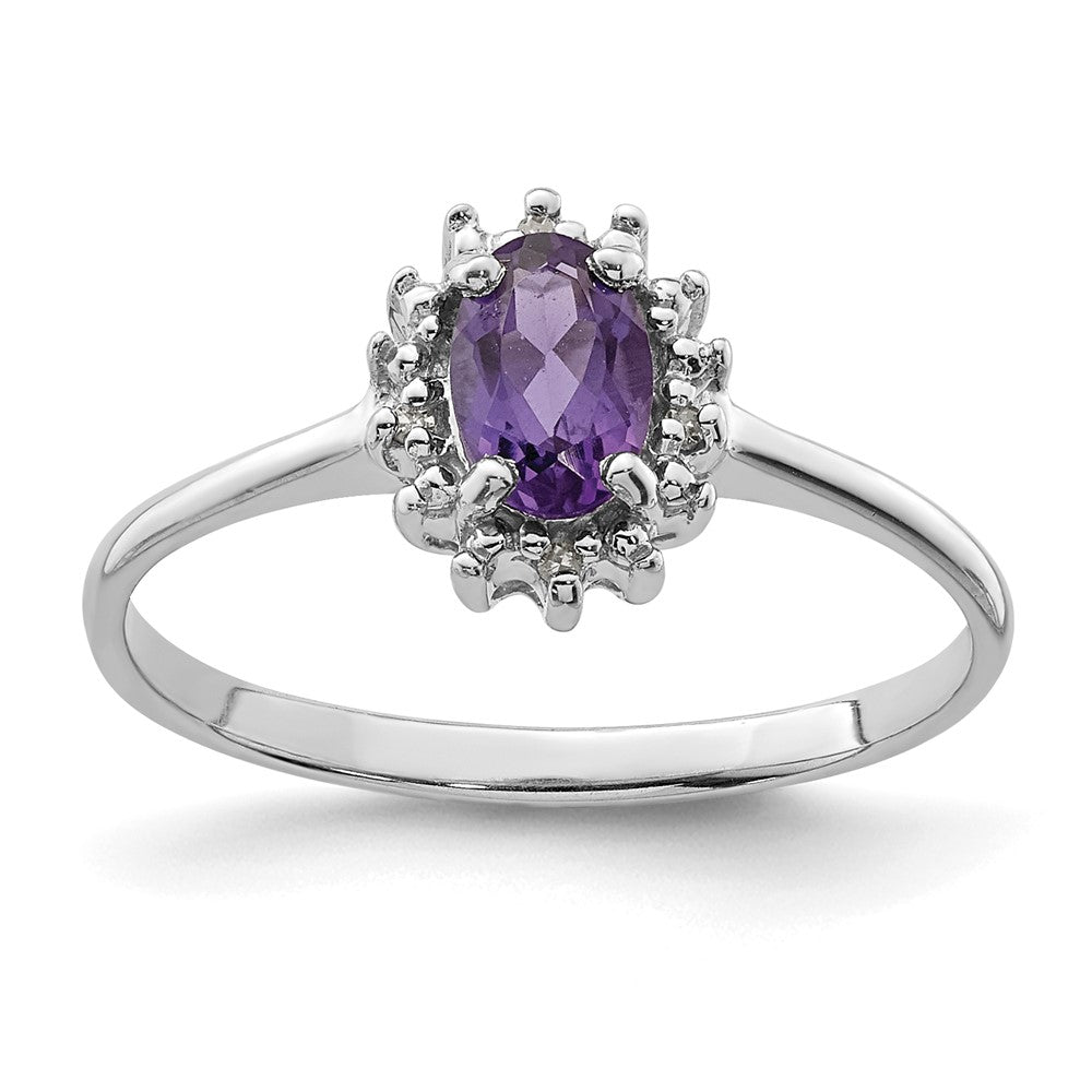 Sterling Silver Rhodium Amethyst & Diamond Ring - 3