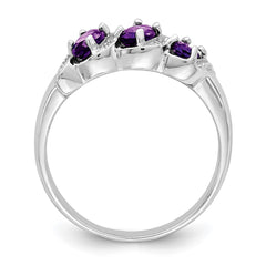 Sterling Silver Rhodium Amethyst & Diamond Ring - 8