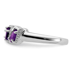 Sterling Silver Rhodium Amethyst & Diamond Ring - 7