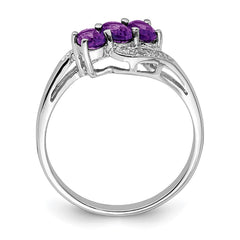 Sterling Silver Rhodium Amethyst & Diamond Ring - 4