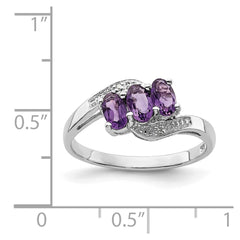Sterling Silver Rhodium Amethyst & Diamond Ring - 11