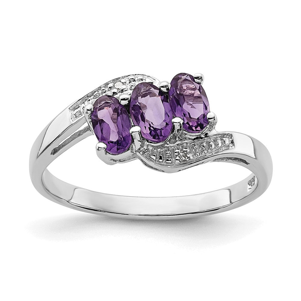 Sterling Silver Rhodium Amethyst & Diamond Ring - 12