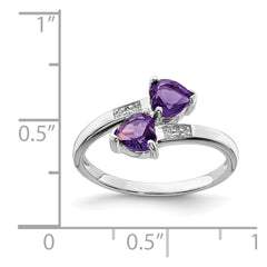 Sterling Silver Rhodium Amethyst & Diamond Heart Ring - 3