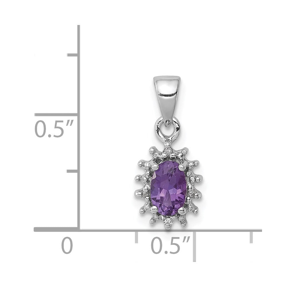 Sterling Silver Rhodium Plated Amethyst and Diamond Pendant - 9