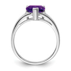 Sterling Silver Rhodium Amethyst Ring - 5