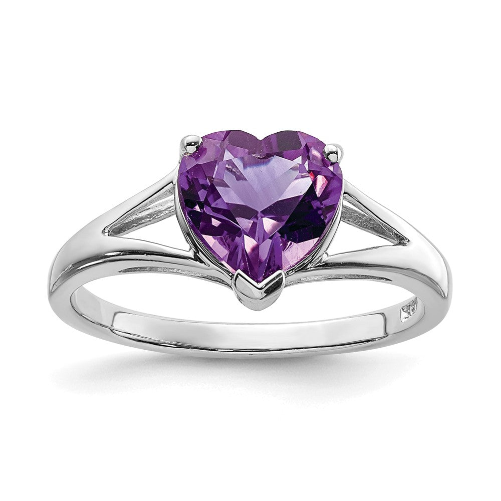 Sterling Silver Rhodium Amethyst Ring - 5