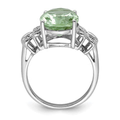 Sterling Silver Rhodium Green Quartz & Diamond Ring - 4