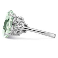 Sterling Silver Rhodium Green Quartz & Diamond Ring - 3